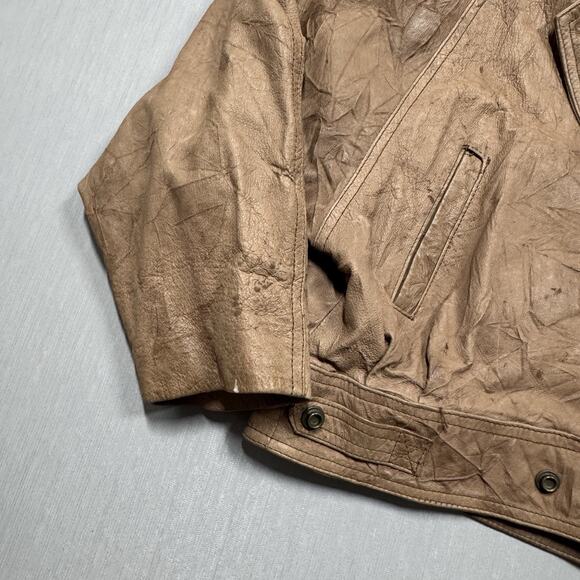 VTG Womens Cropped Distressed Jacket 70s Size S Tan Motorcycle Bomber Dolman - Picture 7 of 14